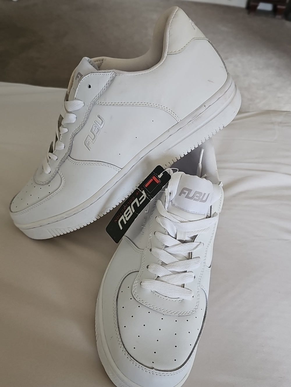 FUBU Men's All-White Low-Top Leather Sneakers